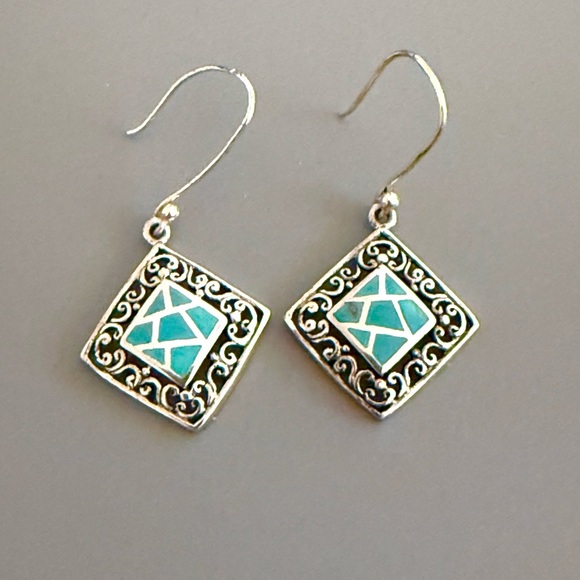 Vintage TH Turquoise Sterling Silver Earrings - Picture 1 of 4